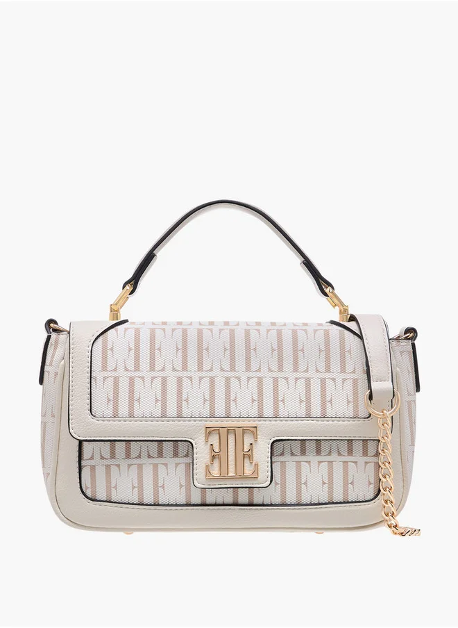ايل Women's All-Over Monogram Print Satchel Bag with Detachable Strap and Flap Closure