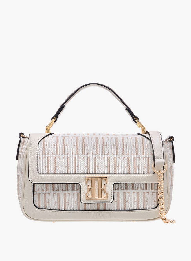 ELLE Women's All-Over Monogram Print Satchel Bag with Detachable Strap and Flap Closure - Image 1