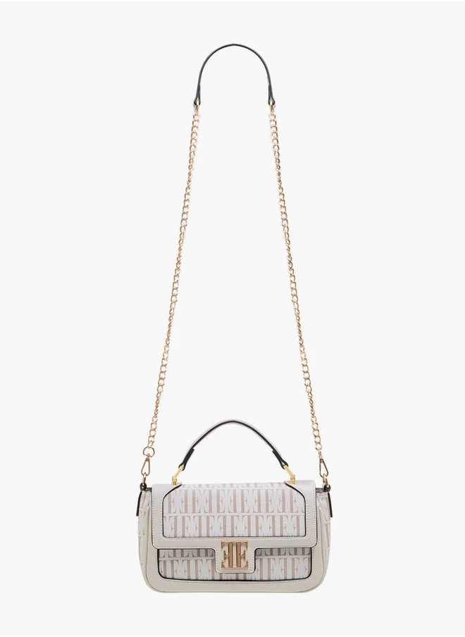 ايل Women's All-Over Monogram Print Satchel Bag with Detachable Strap and Flap Closure