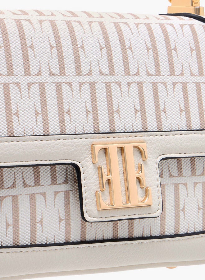 ELLE Women's All-Over Monogram Print Satchel Bag with Detachable Strap and Flap Closure - Image 4