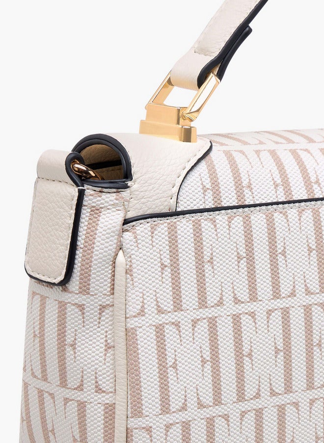 ELLE Women's All-Over Monogram Print Satchel Bag with Detachable Strap and Flap Closure - Image 5