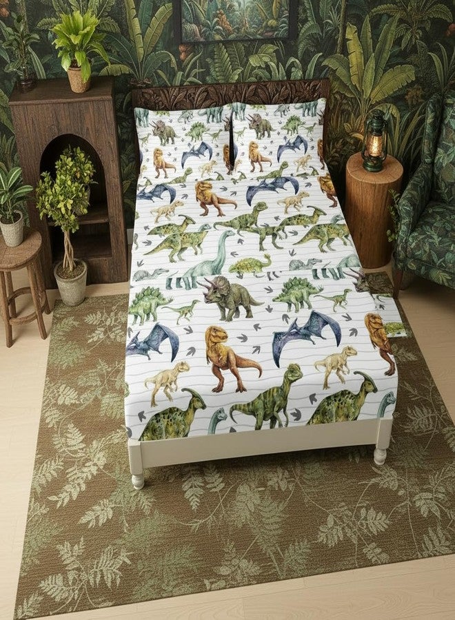QOOMO Dinosaur 4 Piece Kids Sheet Full Size,Jurassic Dinosaur Bedding Sheet Set,Boys Printed Flat Sheet Fitted Sheet with 16" Deep Pocket,100% Microfiber Ultra Soft and Skin Friendly - Image 3