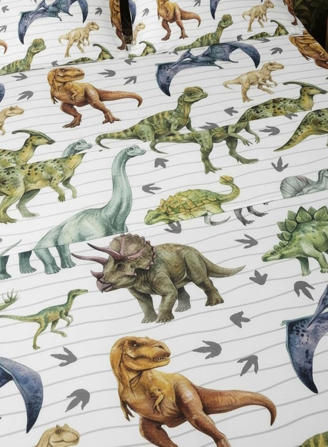 QOOMO Dinosaur 4 Piece Kids Sheet Full Size,Jurassic Dinosaur Bedding Sheet Set,Boys Printed Flat Sheet Fitted Sheet with 16" Deep Pocket,100% Microfiber Ultra Soft and Skin Friendly - Image 5