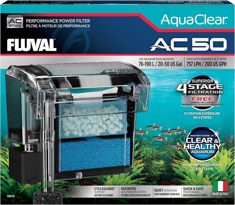 Fluval 50 Power Filter â€“ Aquarium Filter for 20 to 50 Gallon Fish Tanks â€“ Quiet Energy Efficient Pump â€“ Mechanical, Chemical & Biological Filtration â€“ Easy Install & Maintenance (Packaging May Vary) - Image 1