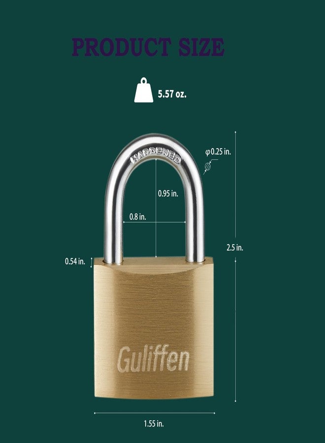 Guliffen Solid Brass Padlock with Key with 1-9/16 in. (40 mm) Wide Lock Body,Keyed Padlock for Sheds, Storage Unit School Gym Locker, Fence, Toolbox, Hasp Storage - Image 2