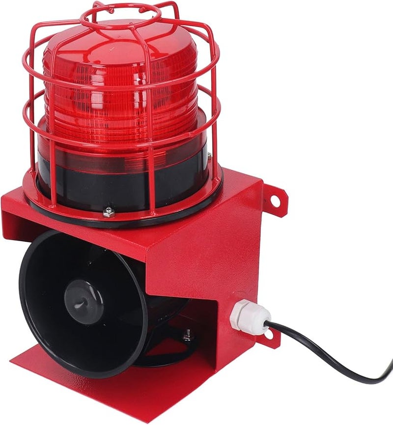 صفارة إنذار صناعية صوتية وضوئية 115 ديسيبل مقاومة للماء للتركيب على الحائط مع ضوء تحذير طوارئ وقابس أمريكي 110 فولت - Image 2