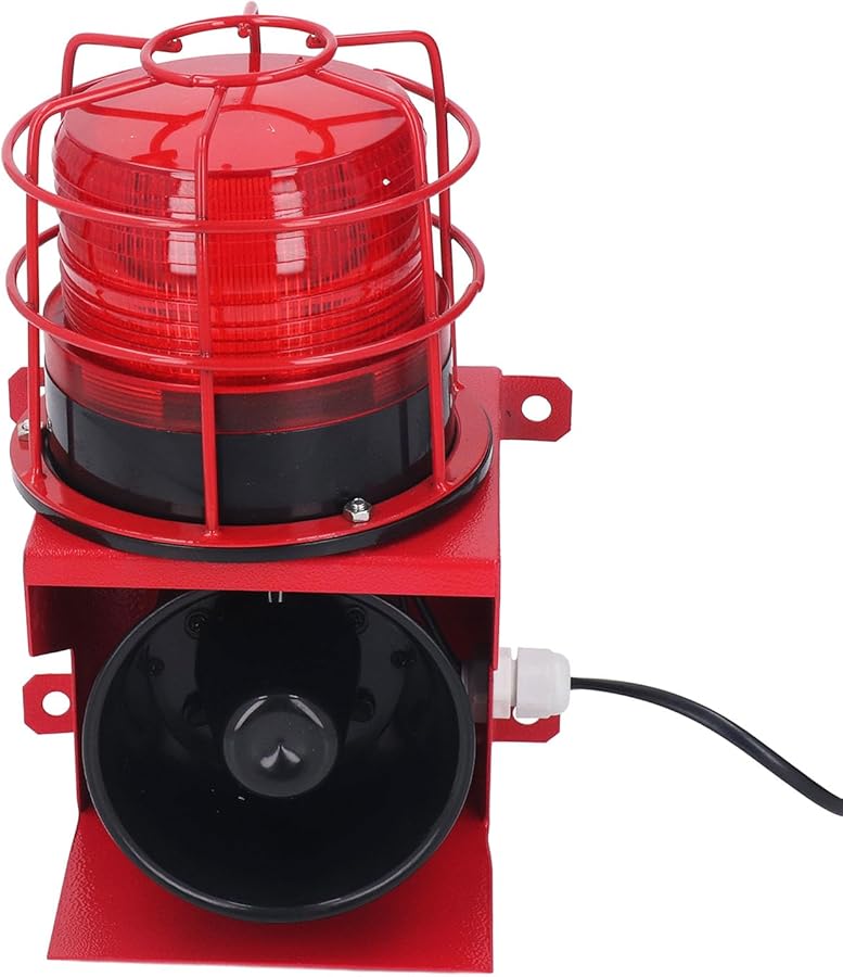 صفارة إنذار صناعية صوتية وضوئية 115 ديسيبل مقاومة للماء للتركيب على الحائط مع ضوء تحذير طوارئ وقابس أمريكي 110 فولت - Image 3