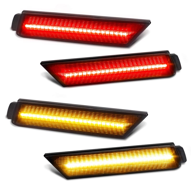Generic RUXIFEY Smoked Lens LED Side Marker Lights Front Rear Bumper Sidemarker Lamps Reflectors Compatible with 2010 to 2015 Chevy Camaro Red Amber - Pack of 4  - Image 1