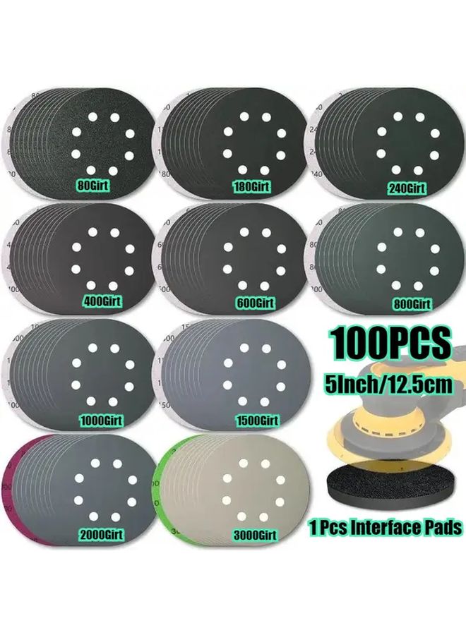 100Pcs 5 Inch 8 Hole Grinding Discs Wet Dry Sandpaper 80 180 240 400 600 800 1000 1500 2000 3000 Grit - Image 2
