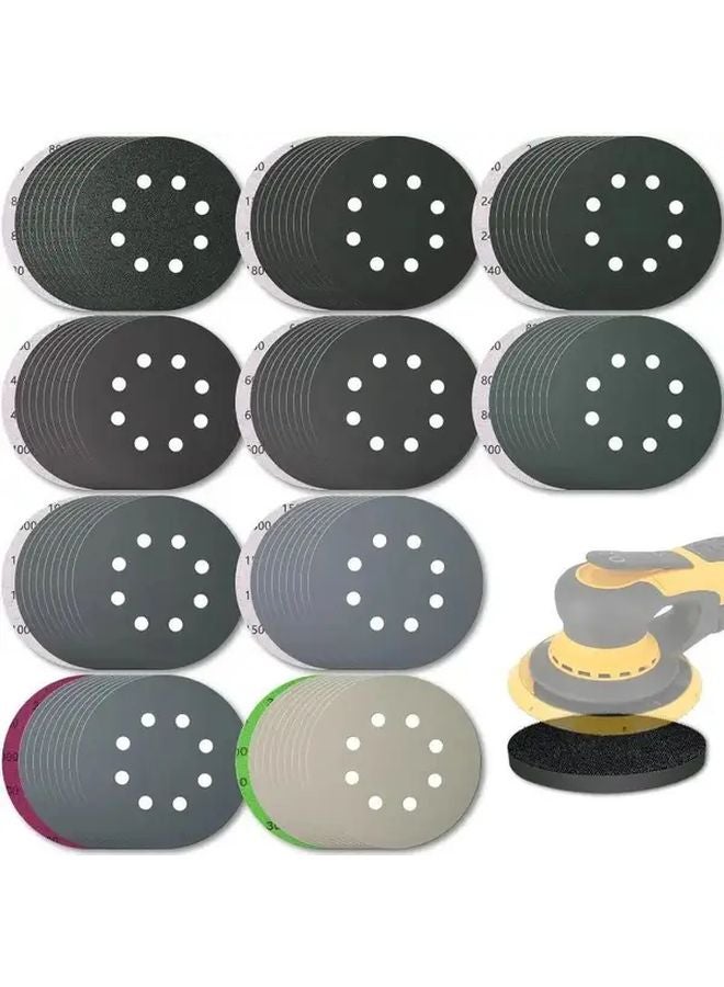100Pcs 5 Inch 8 Hole Grinding Discs Wet Dry Sandpaper 80 180 240 400 600 800 1000 1500 2000 3000 Grit - Image 1