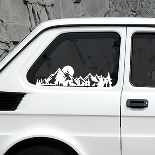 Iprokiu Mountain Decal for Car Window Bumper Body Waterproof Vinyl Decal Trees Sun Car Sticker Mountain Sticker for Car Truck Vehicle Wall Decoration 2362 x 606 Reflective White - Image 1