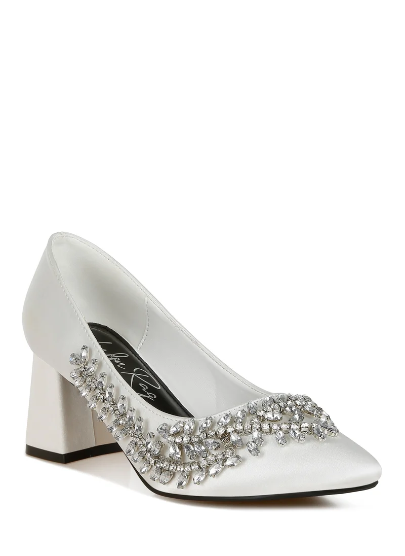 London Rag Satin Diamante Embellished Pumps in White