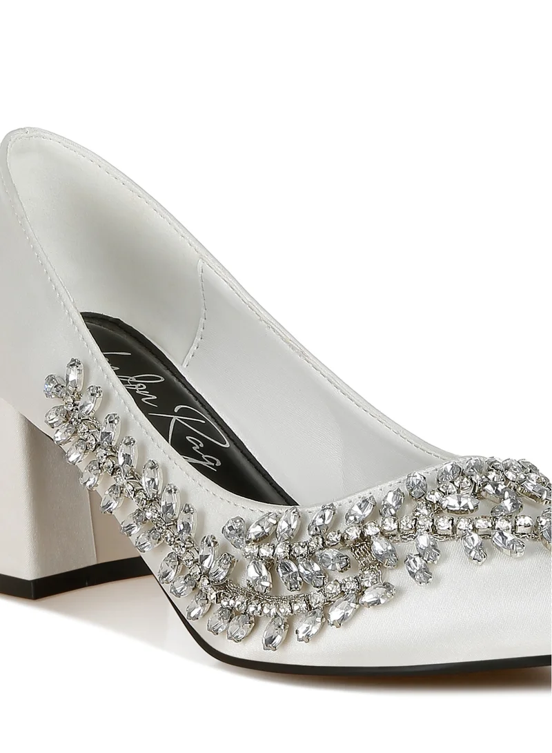 London Rag Satin Diamante Embellished Pumps in White