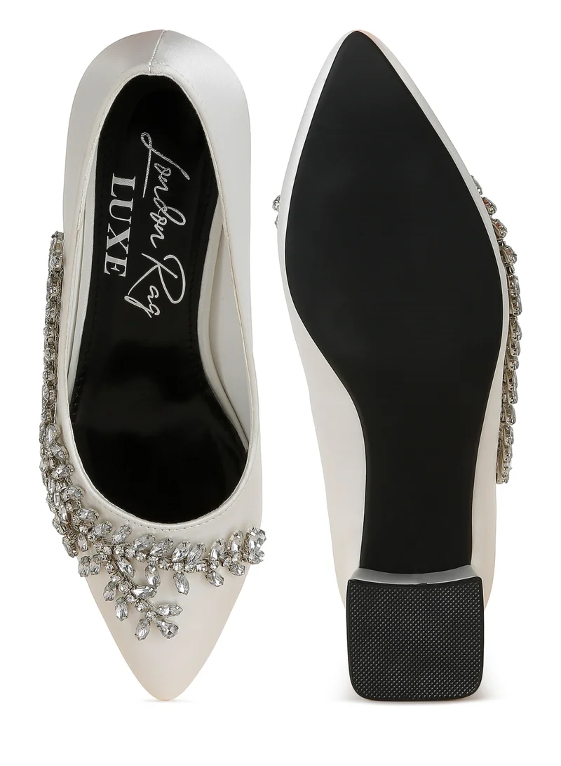 London Rag Satin Diamante Embellished Pumps in White