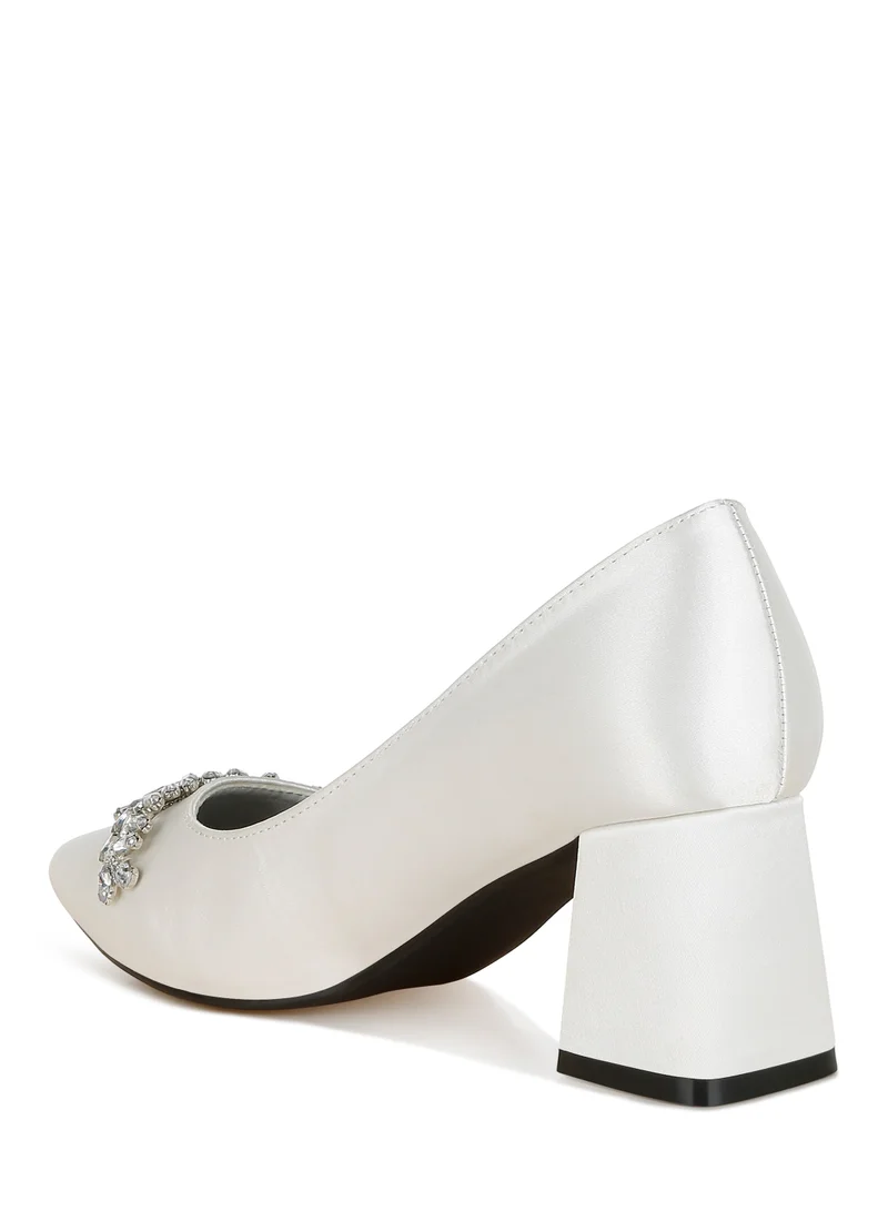 London Rag Satin Diamante Embellished Pumps in White