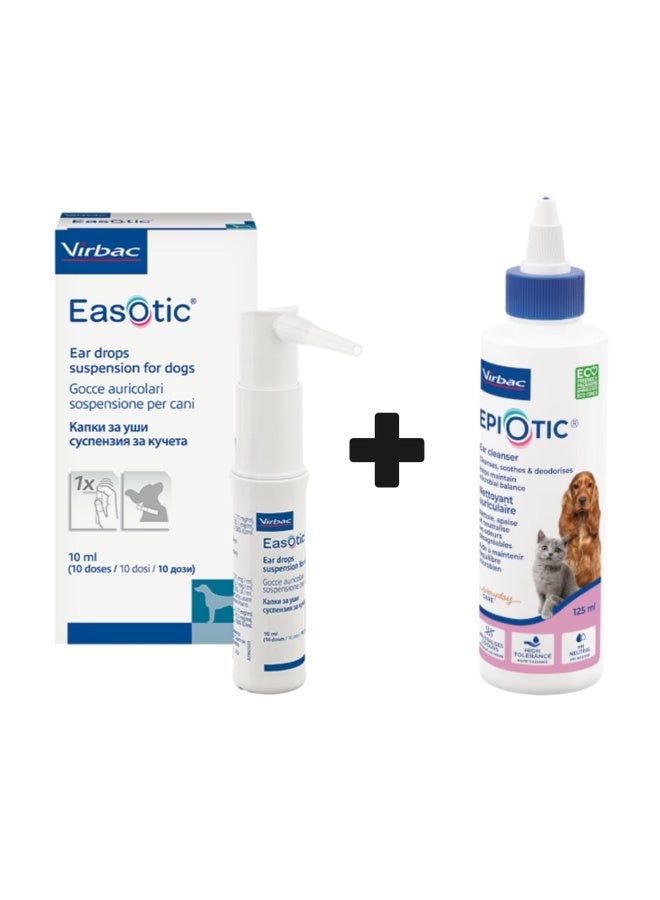 Virbac Ear Care Bundle for Dogs & Cats | Epi-Otic Ear Cleaning Solution 125ml + Easotic Ear Drops 10ml | Complete Ear Hygiene & Relief Pack - Image 1
