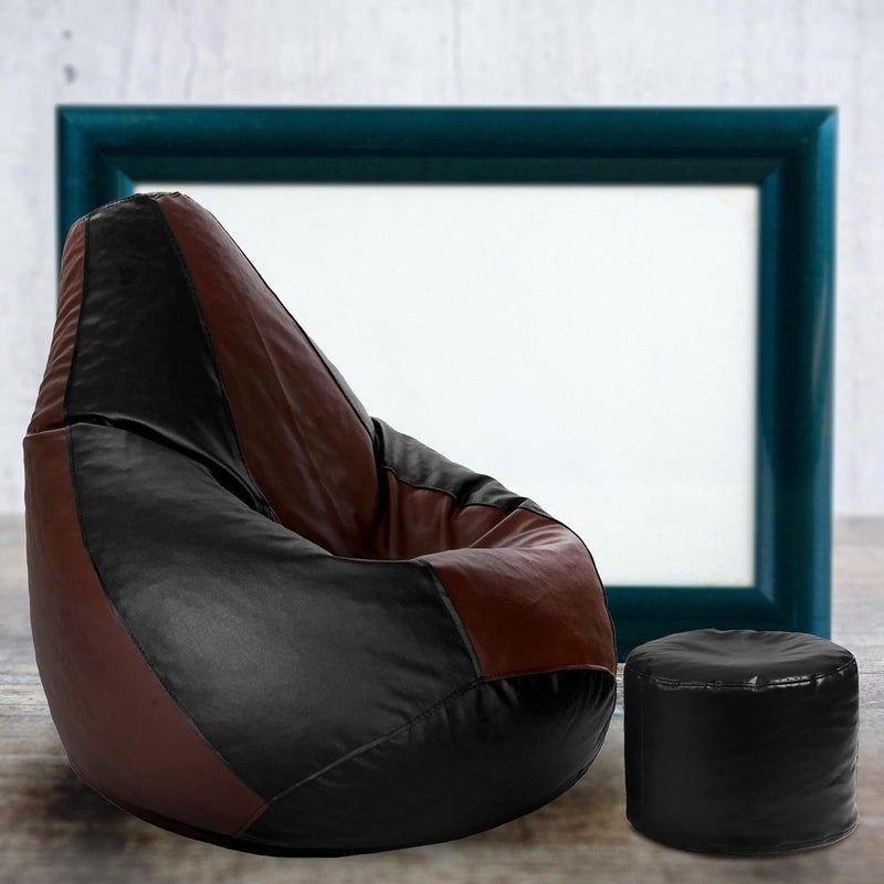 Generic LEXAVI Brand XXXL Beanbag with Footstool Cover Without Beans Tan Black  - Image 1