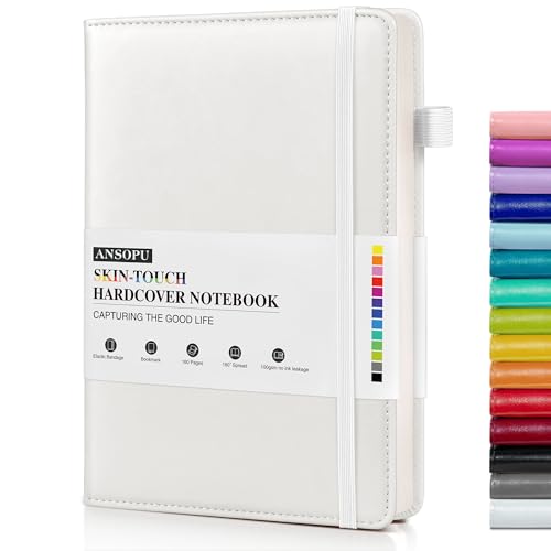 Ansopu Lined Journal Notebook for Writing, A5 100 GSM Thick Paper, Leather Hardcover Journal for Woman Men, Travel Journal Diary 160 Pages(5.75'' X 8.38'' White) - Image 1