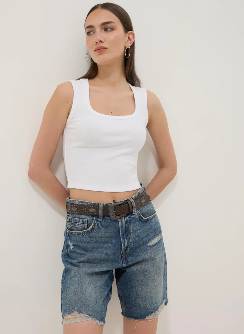 Ovs OVS White Stretch Cotton Tank Top