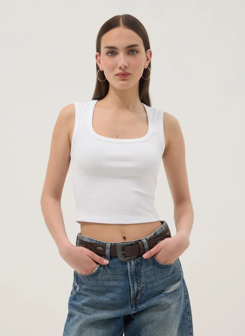 Ovs  OVS White Stretch Cotton Tank Top for Women | Best Price UAE