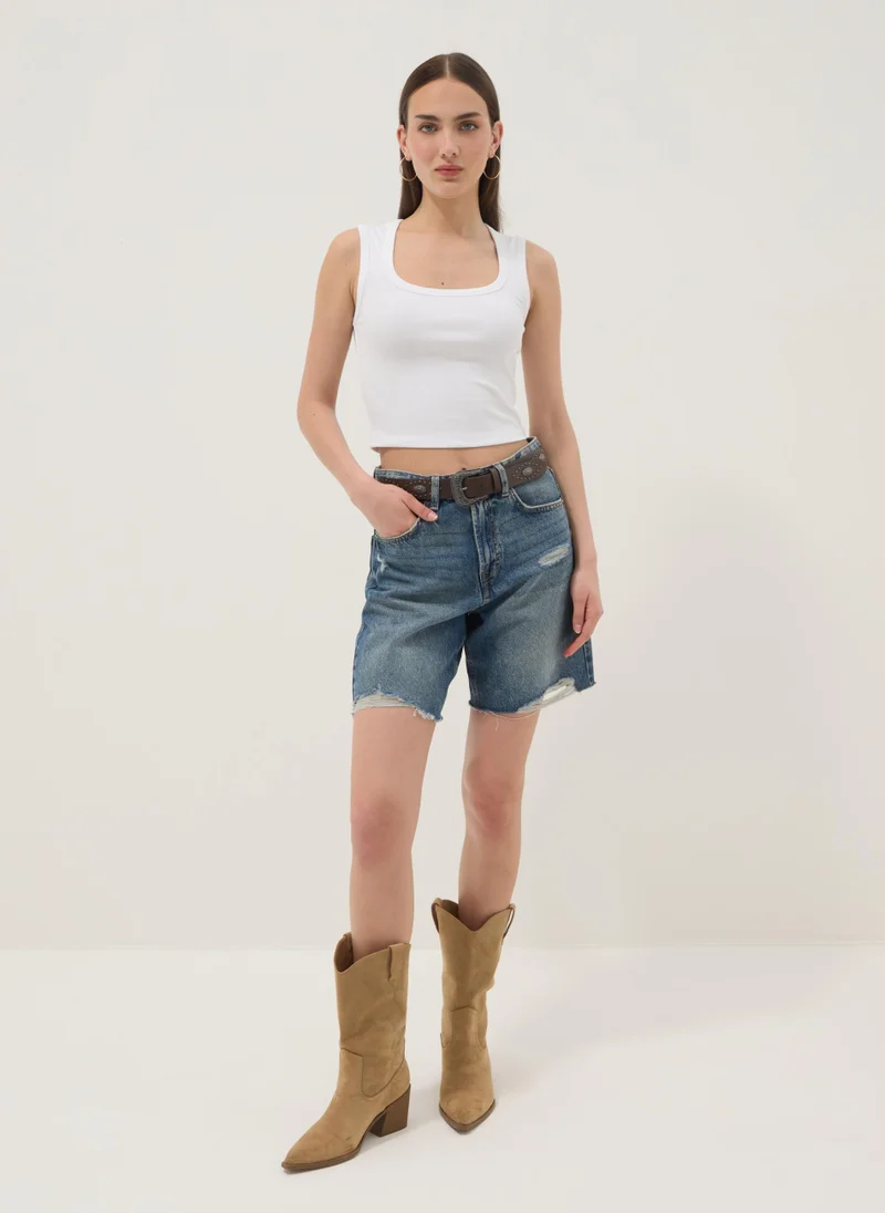 Ovs OVS White Stretch Cotton Tank Top