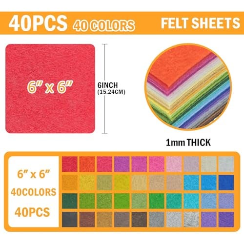 CANVASS Solid 40 pcs Non Woven Felt Fabric 1mm Thickness Polyester Cloth Felts DIY Bundle for Sewing Dolls Crafts15x15cm, Multicolour - Image 3