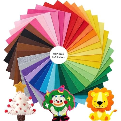 CANVASS Solid 40 pcs Non Woven Felt Fabric 1mm Thickness Polyester Cloth Felts DIY Bundle for Sewing Dolls Crafts15x15cm, Multicolour - Image 1