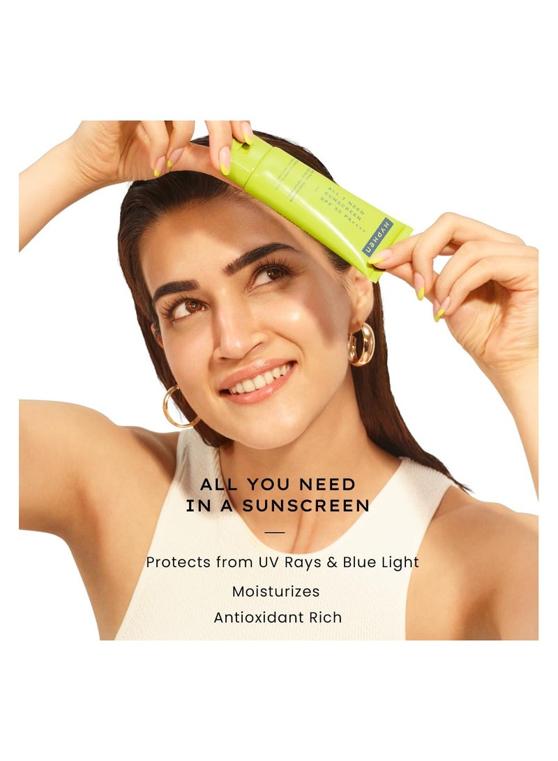 HYPHEN All I Need Sunscreen SPF 50 PA ++++ | Lightweight Sun Cream That Moisturizes & Leaves No White Cast | UVA & UVB Sun Protection & Blue Light Protection | Niacinamide, Ceramide Mineral Sunscreen SPF 50 for Women and Men | Rich in Anti-Oxidants | Korean Sunscreen for Dry, Oily, All Skin Types | 50ml - Image 2