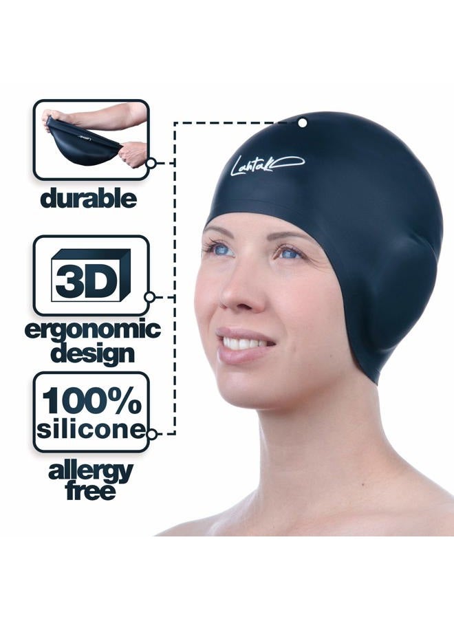 Lahtak Swim Caps Ear Protection 3D - Swimming Cap for Women Men - Silicone Swim Cap Waterproof - Fits Long Hair & Short - Adult Swim Cap - Youth Swim Cap - Swim Hats - Image 4