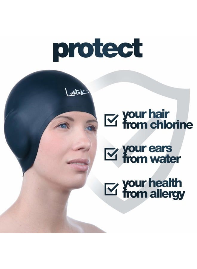 Lahtak Swim Caps Ear Protection 3D - Swimming Cap for Women Men - Silicone Swim Cap Waterproof - Fits Long Hair & Short - Adult Swim Cap - Youth Swim Cap - Swim Hats - Image 3