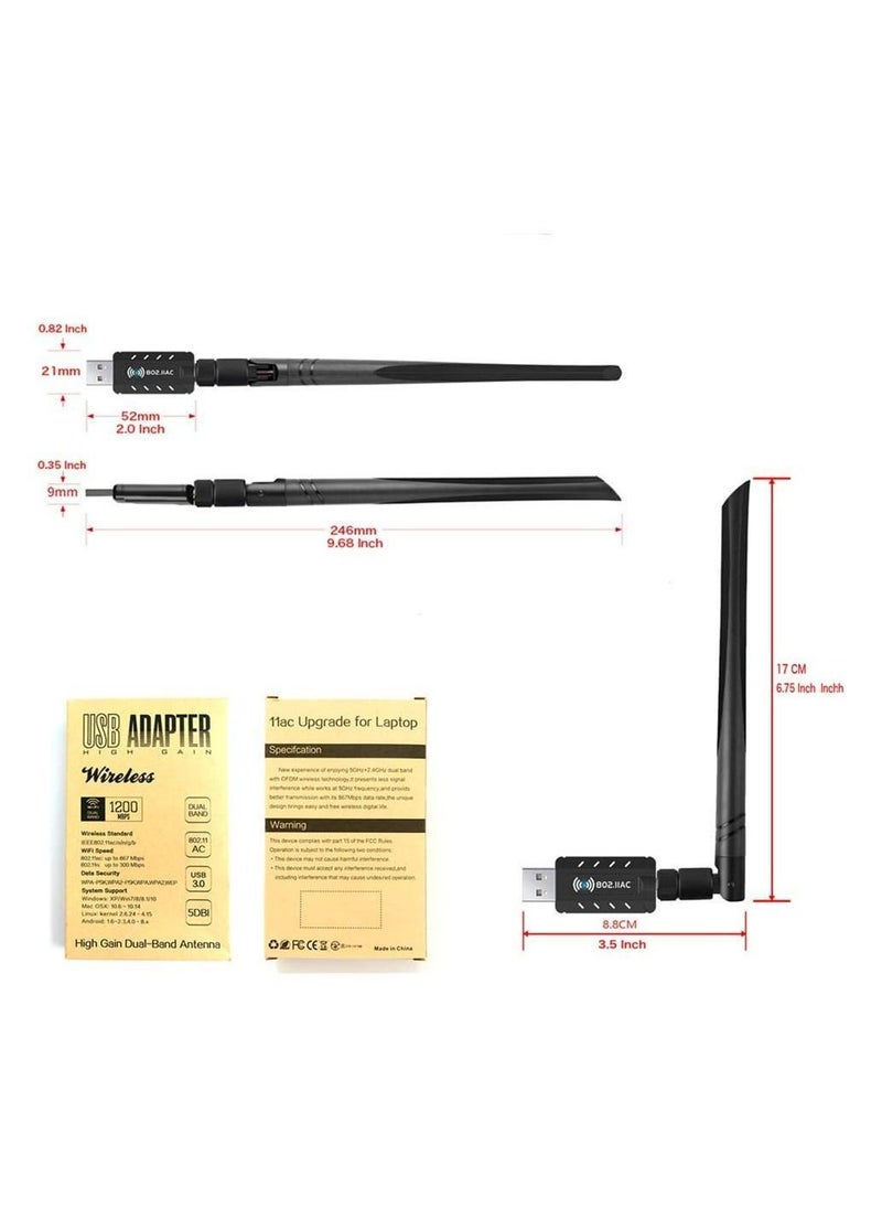 Arabest - USB WiFi Adapter 1300Mbps 3.0 802.11 ac Wireless Network with Dual Band 2.42GHz/300Mbps 5.8GHz/866Mbps 5dBi High Gain Antenna for Desktop Windows XP/Vista / 7-10 Mac (X1) - Image 1