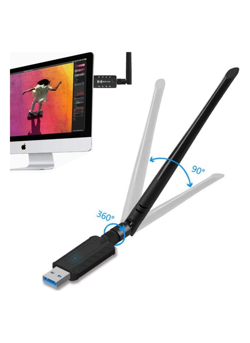 Arabest - USB WiFi Adapter 1300Mbps 3.0 802.11 ac Wireless Network with Dual Band 2.42GHz/300Mbps 5.8GHz/866Mbps 5dBi High Gain Antenna for Desktop Windows XP/Vista / 7-10 Mac (X1) - Image 1