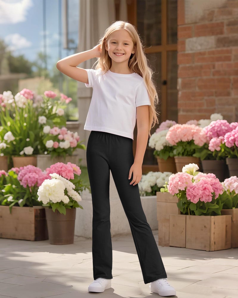 BOOPH Girls Flare Leggings Kids High Waist Bell Bottom Pants Casual Cotton Leggings for Teen Girls 7-8 Years Black - Image 3