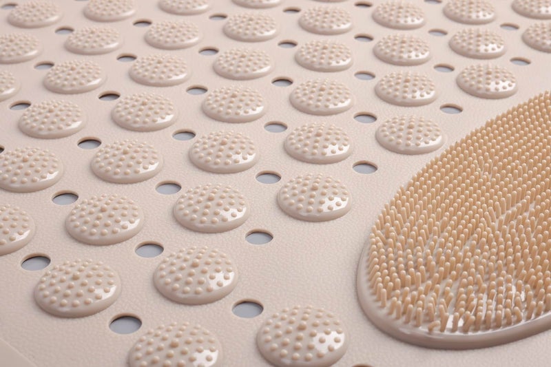 HaRvic HaRvic Anti Skid Bath mat with Foot Scrubber for Bath Room Shower mat with Suction Cups Drain Holes Silicone Floor mat for Kids Adults Beige  - Image 4