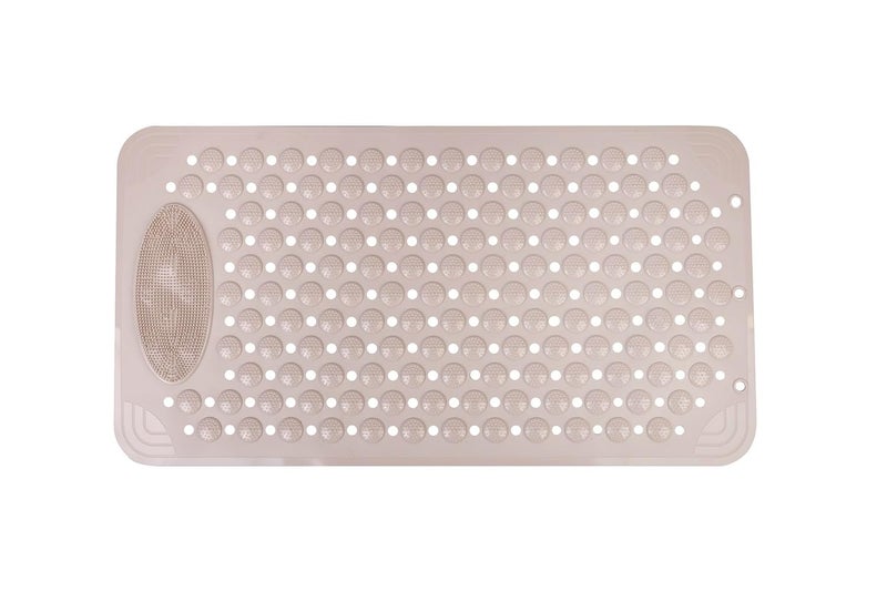 HaRvic HaRvic Anti Skid Bath mat with Foot Scrubber for Bath Room Shower mat with Suction Cups Drain Holes Silicone Floor mat for Kids Adults Beige  - Image 1