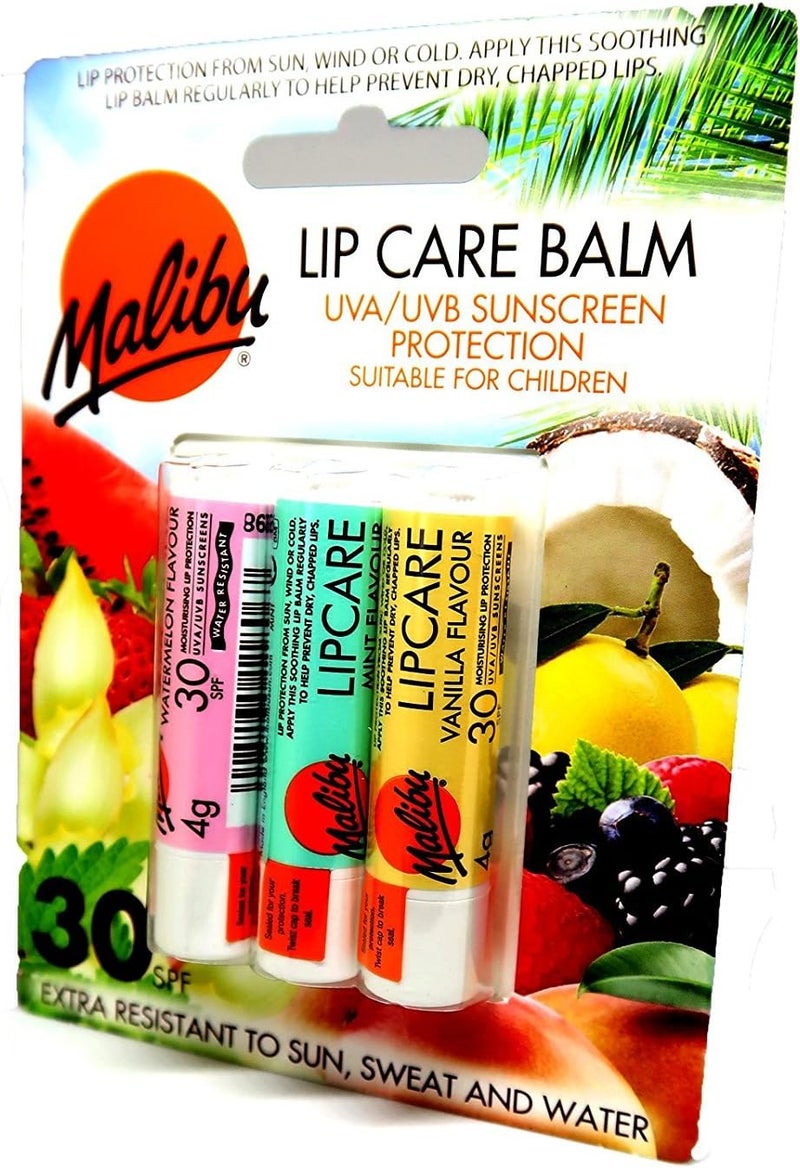 MALIBU LIP CARE BALM UVAUVB SUNSCREEN PROTECTION SPF30 3PK