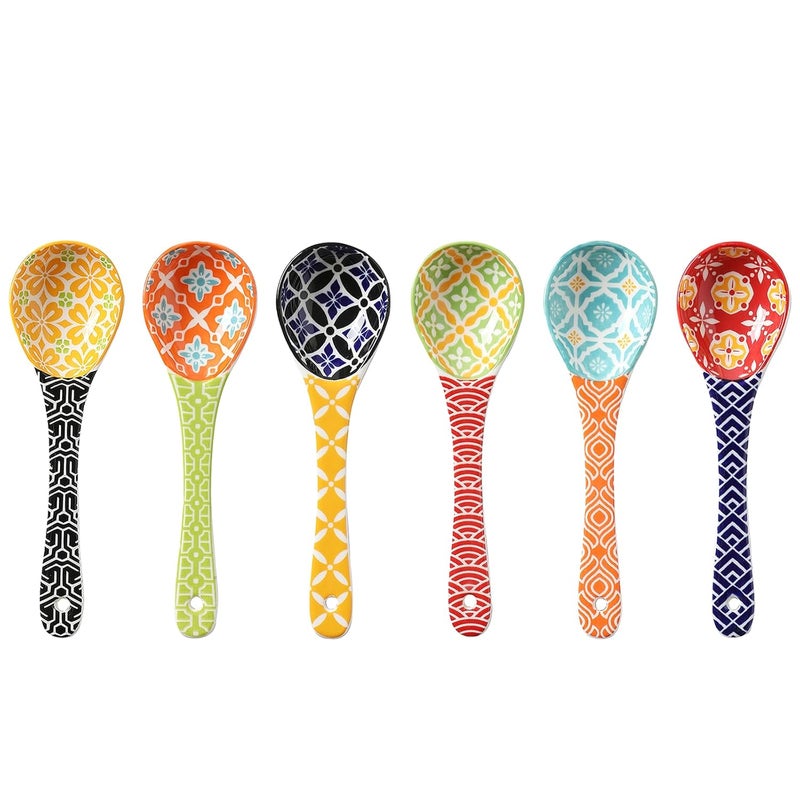 Metahom Ceramic Small Serving Spoons Colorful Soup Spoons Set for Cereal Soups Stews Ramen Dishwasher Microwave Safe Cute Porcelain Spoons Set of 6 - Image 1
