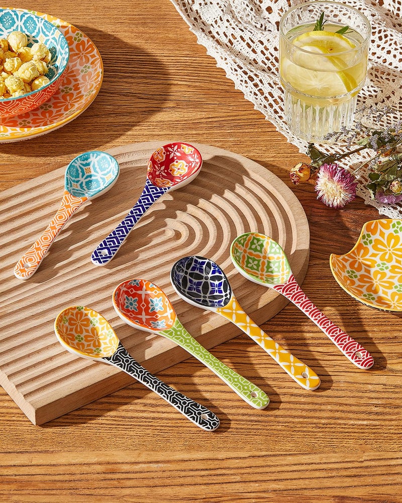 Metahom Ceramic Small Serving Spoons Colorful Soup Spoons Set for Cereal Soups Stews Ramen Dishwasher Microwave Safe Cute Porcelain Spoons Set of 6 - Image 3