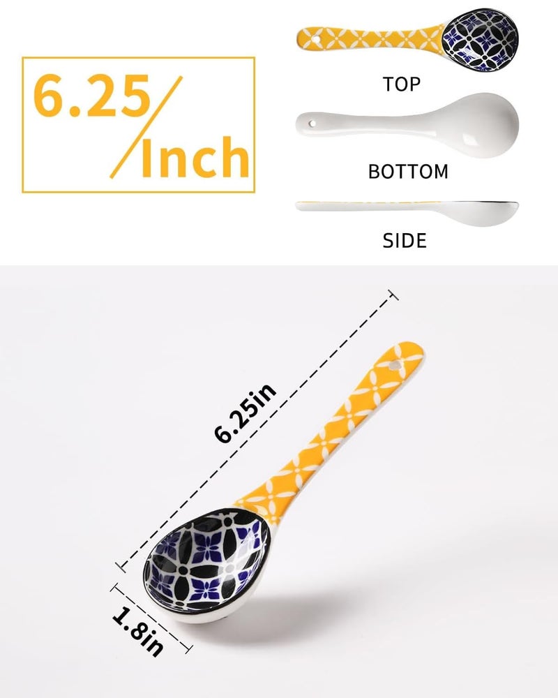 Metahom Ceramic Small Serving Spoons Colorful Soup Spoons Set for Cereal Soups Stews Ramen Dishwasher Microwave Safe Cute Porcelain Spoons Set of 6 - Image 2