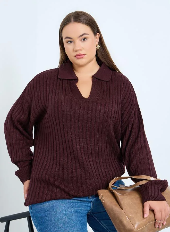 Styli Plus Size Regular Fit Ribbed Knit Sweater