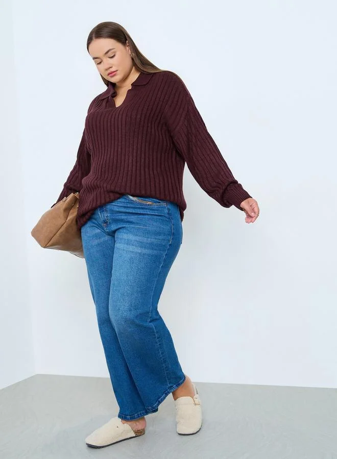 Styli Plus Size Regular Fit Ribbed Knit Sweater