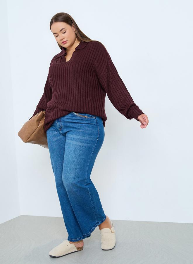 Styli Plus Size Regular Fit Ribbed Knit Sweater - Image 2