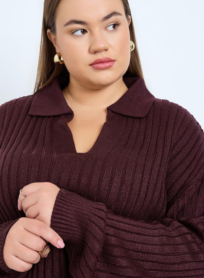 Styli Plus Size Regular Fit Ribbed Knit Sweater - Image 3