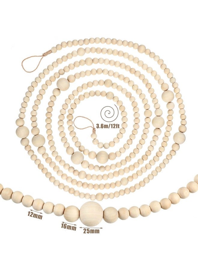 Canlierr 12 Feet Christmas Wooden Beads Garland Round Craft Farmhouse Vintage Wood Bead Garlands for Xmas Decoration Supplies(Natural Color)  - Image 1
