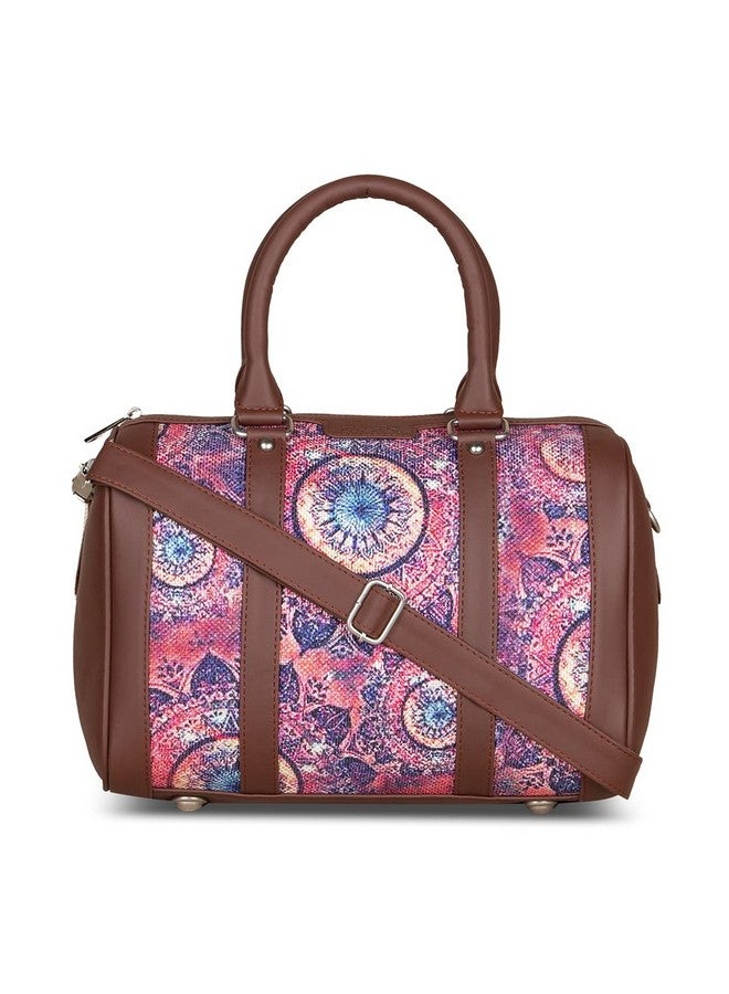 ZOUK Pink Graphic Printed Vegan Leather Handmade Women's Handbags with double handles and detachable Sling Strap - SpaceChakra - Image 1