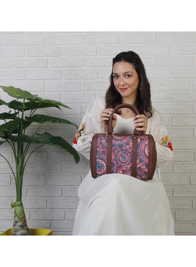 ZOUK Pink Graphic Printed Vegan Leather Handmade Women's Handbags with double handles and detachable Sling Strap - SpaceChakra - Image 2