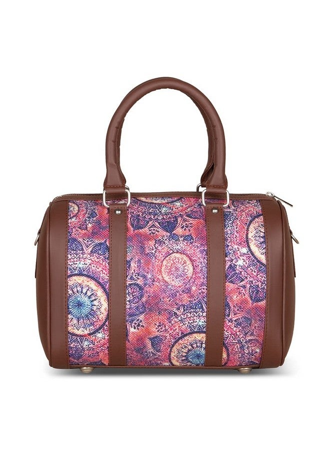 ZOUK Pink Graphic Printed Vegan Leather Handmade Women's Handbags with double handles and detachable Sling Strap - SpaceChakra - Image 3