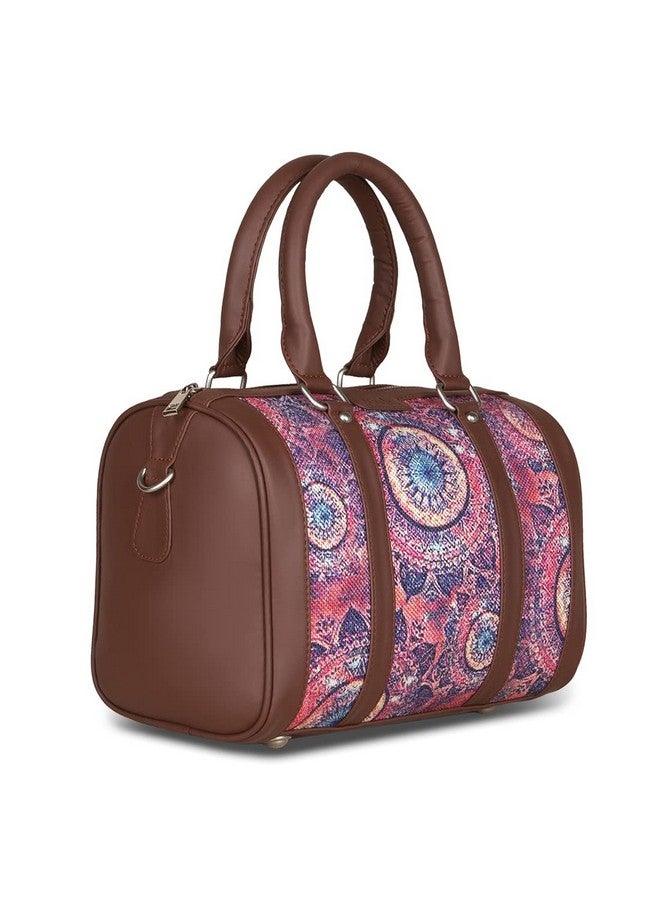 ZOUK Pink Graphic Printed Vegan Leather Handmade Women's Handbags with double handles and detachable Sling Strap - SpaceChakra - Image 4