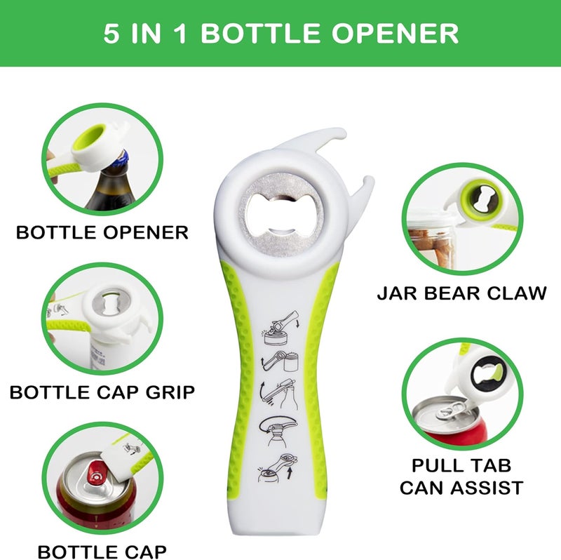 HUMANFUN Jar Opener for Weak Hands, Seniors with Arthritis, 5 in 1 Multi Function Bottle Opener Lid Opener For Arthritic Hands with Non Slip Rubber Jar opener Gripper Pad and Corkscrew Wine Opener(GREEN) - Image 4