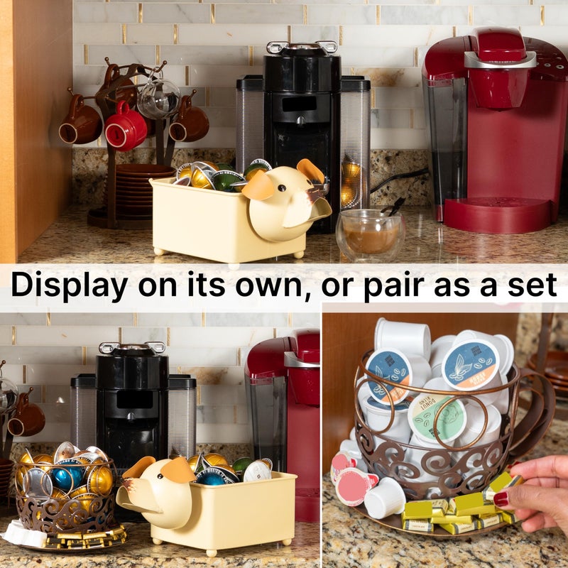 Made Easy Kit Coffee Pod Organizer Compatible with Nespresso Vertuo and Original - Countertop Sculpture Holder Basket Style for CafÃ© Bar, Corner Station Office Break Area (Dog Brown Square) - Image 5